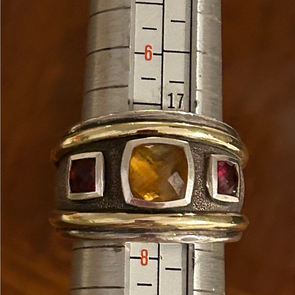 Retired David Yurman Sterling Silver 14k Gold 3 Stone Ring - Picture 5 of 5